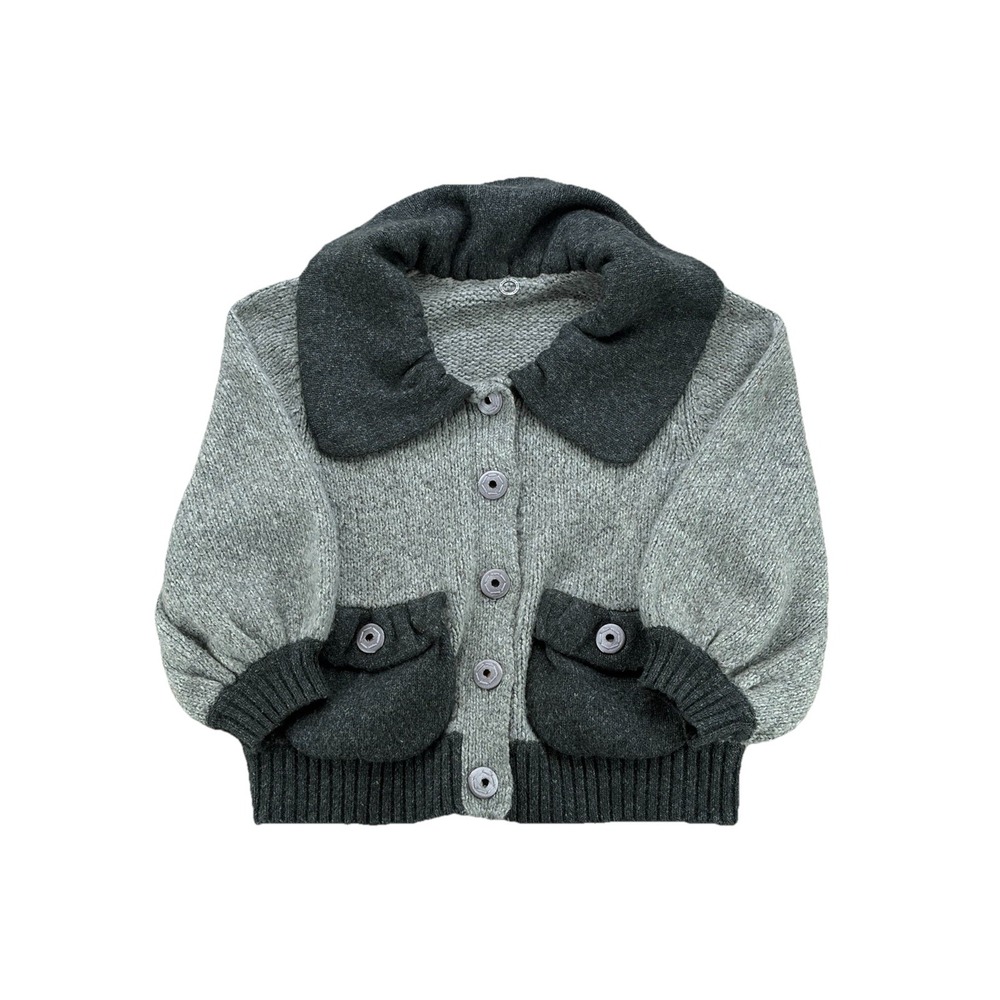 Anthropologie One Girl Who Gray Ruffle Collar Cardigan Sweater Balloon Sleeve OS